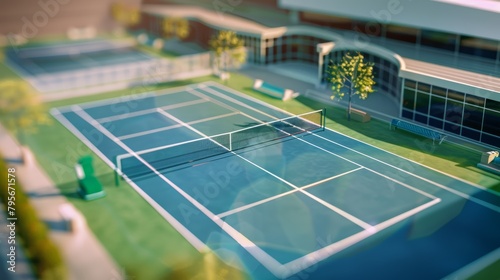 Tilt-shift effect of a tennis court. Miniature style photography. Sports venue concept.
