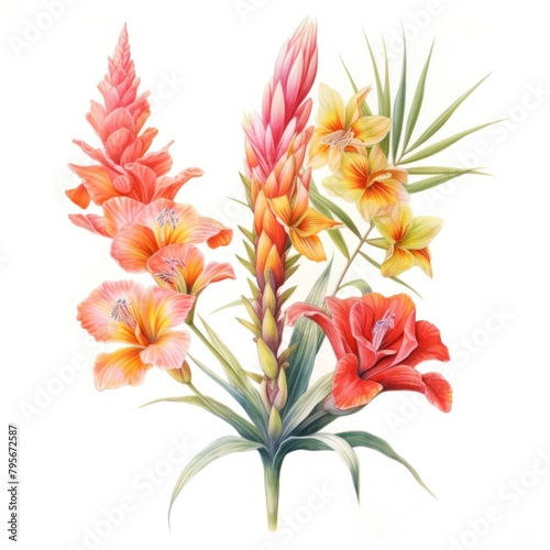 Tropical flowers gladiolus drawing sketch