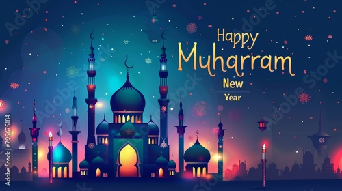 illustration with text to commemorate Muharram Islamic New Year