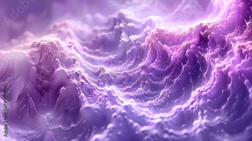  A purple backdrop bears waves of intermingled purple and white clouds, culminating in a concentration of white cloud formations at image center