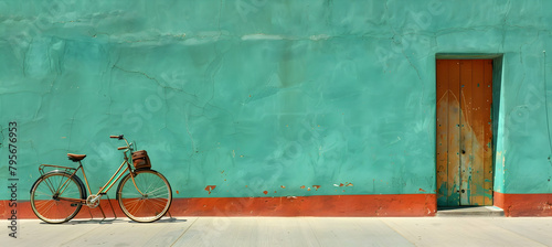 A minimalist portrayal of a bicycle leaning against a blank wall