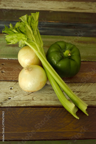Still Life of the Cajun Trinity Onion, Celery and Green Pepper