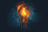 A Vibrant Light Bulb with Schematic Overlays on a Dark Background