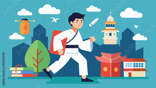 A young martial arts enthusiast embarks on a journey to study under various masters from different countries seeking to broaden his knowledge