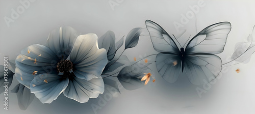 A minimalist sketch of a simple geometric butterfly landing on a flower © MistoGraphy