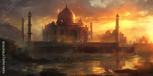 Sunrise Splendor Beautiful Taj Mahal and its Reflection 