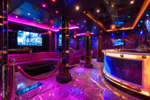 Elite Karaoke Suite with Velvet Ropes and Bartender.