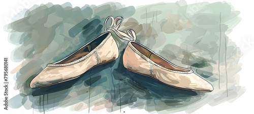 A minimalist sketch of a pair of ballet slippers hanging on a wall photo