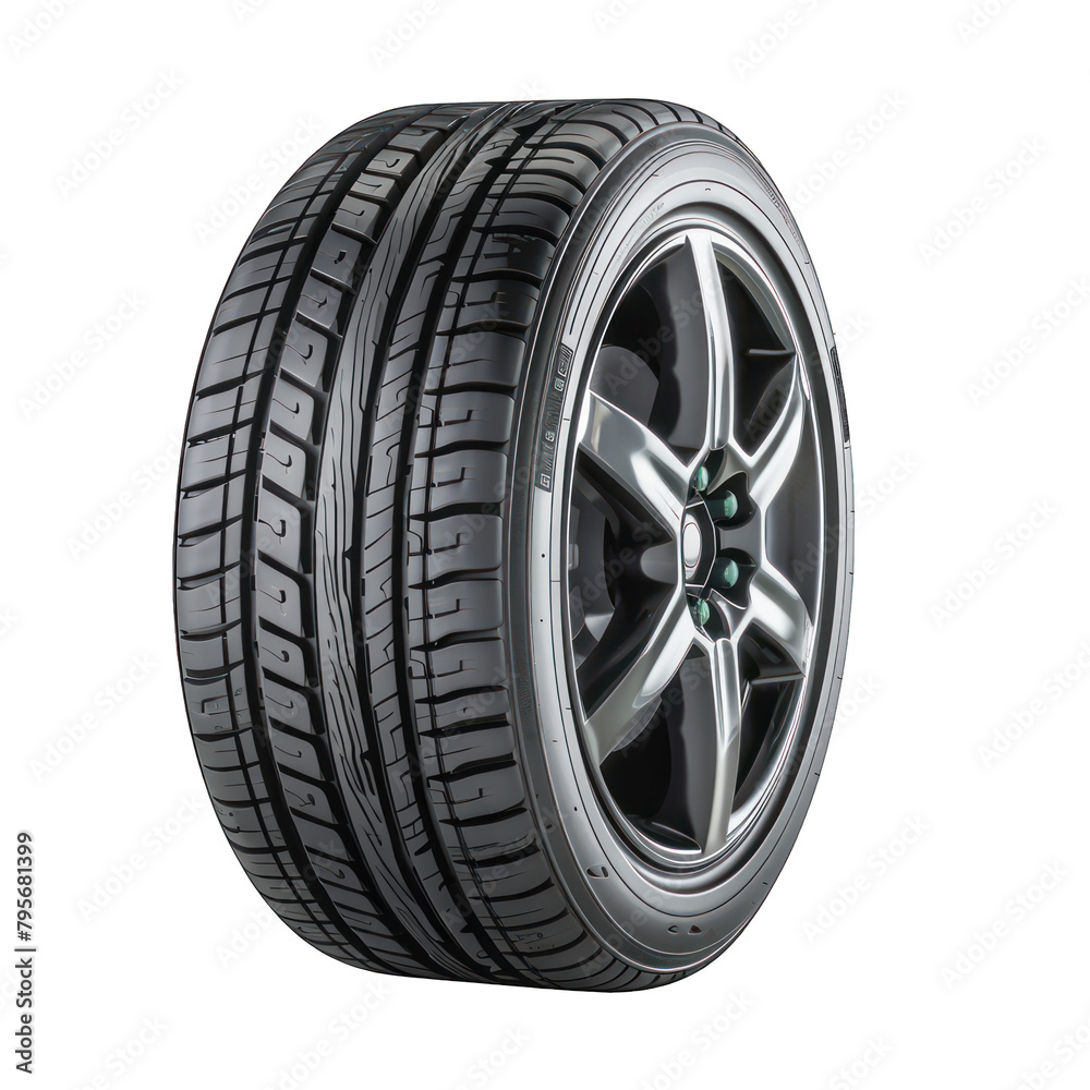 Tires with magnesium rims isolated on transparent or white background