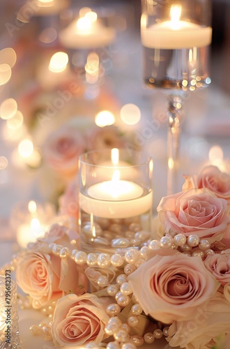 a candle and roses on a table