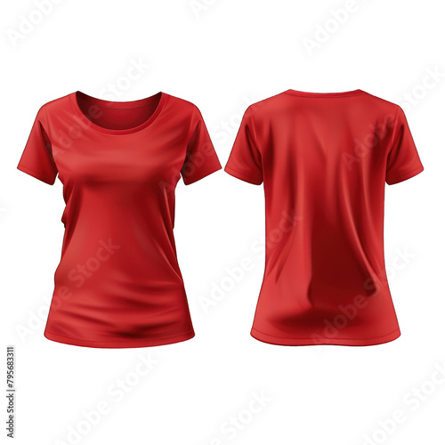 Women's red t-shirt front back realistic 3d template