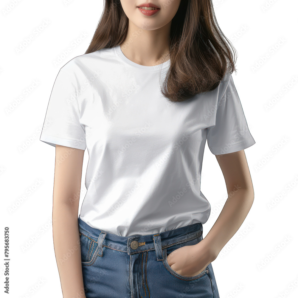 Young girl dressed in blank white t-shirt isolated on transparent or white background Young girl dressed in blank white t-shirt isolated on transparent or white background