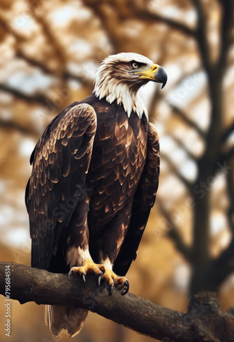 Illustration of a bald eagle on a tree in a park