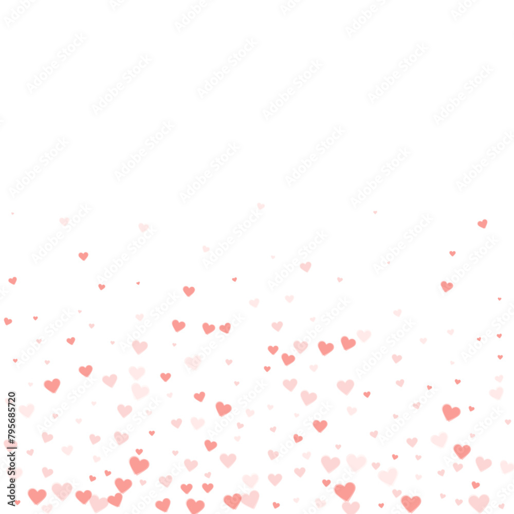 Obraz premium Red hearts scattered on white background.