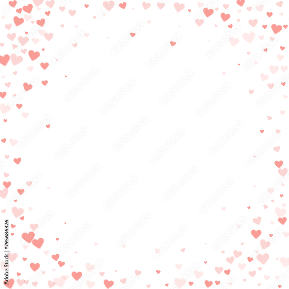 Red hearts scattered on white background.