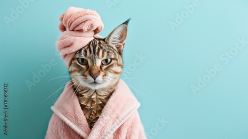 cute cat wearing a towel photo