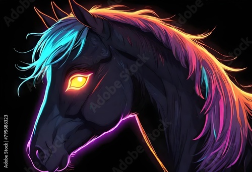 Colourful horse with black background 