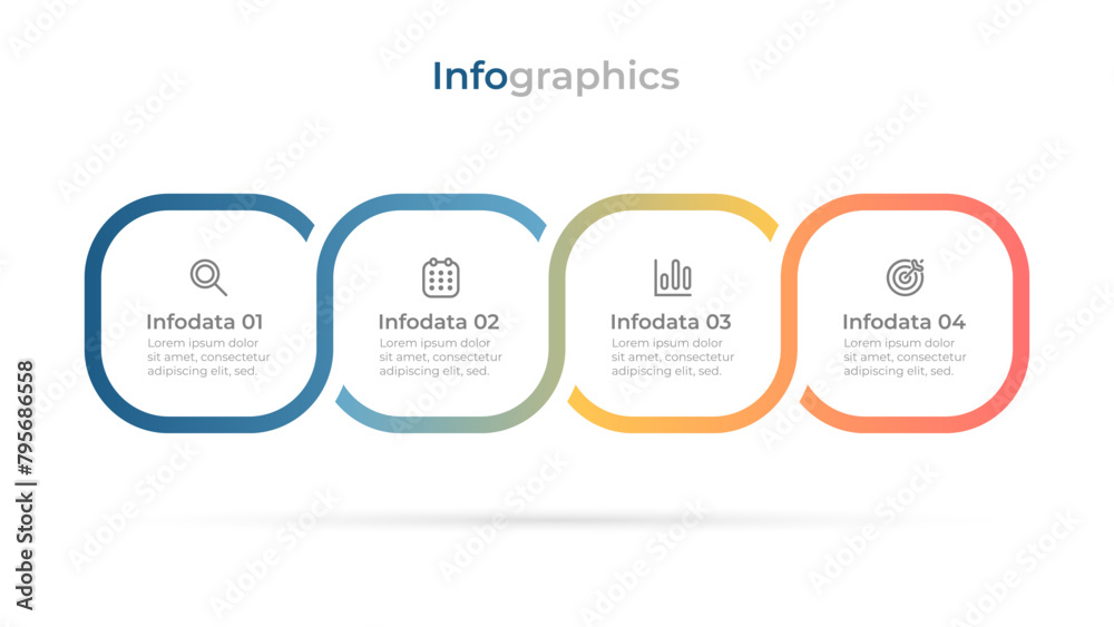 Timeline infographic design elements with modern squares template featuring marketing icons for 4 options or steps. Vector illustration. Timeline infographic design elements with modern squares template featuring marketing icons for 4 options or steps. Vector illustration.