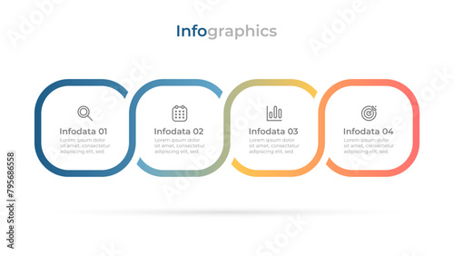 Timeline infographic design elements with modern squares template featuring marketing icons for 4 options or steps. Vector illustration.