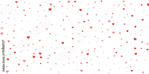 Red hearts scattered on white background.