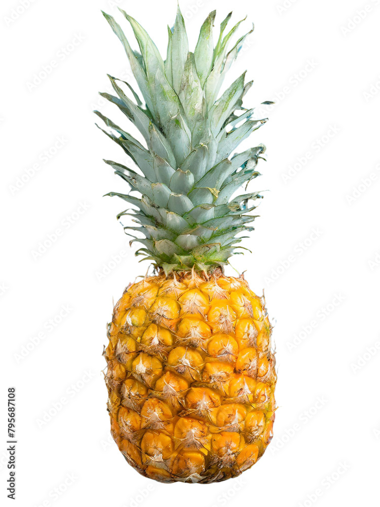 A single pic pineapple on transparent background top view A single pic pineapple on transparent background top view