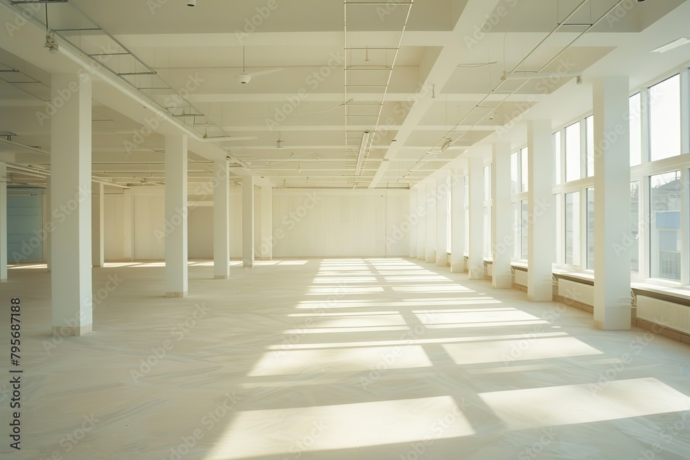 stylish interior of contemporary empty office space.Open ceiling design stylish interior of contemporary empty office space.Open ceiling design