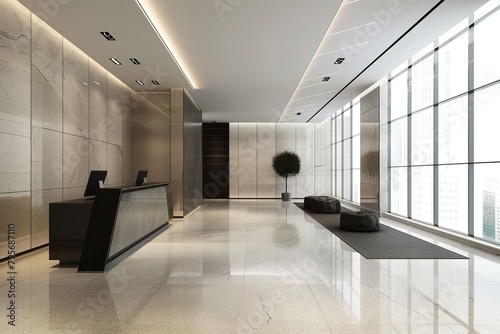 stylish interior of contemporary empty office space. Public office lobby.