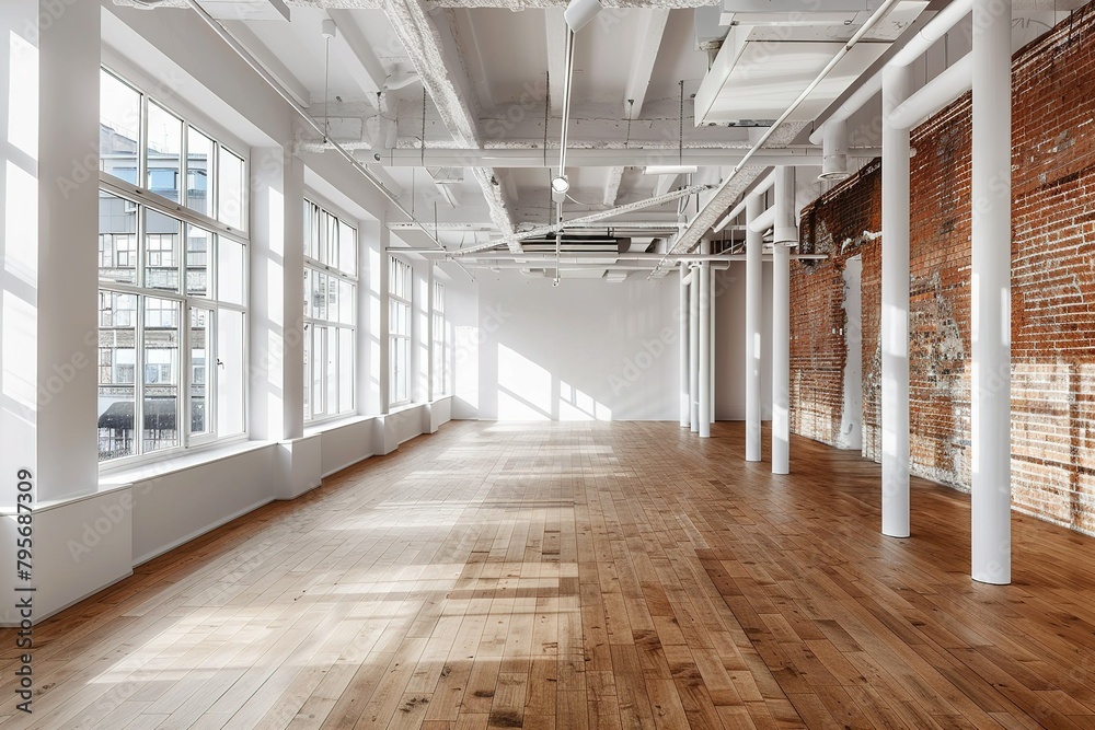 stylish interior of contemporary empty office space.Open white ceiling design with wooden floor. stylish interior of contemporary empty office space.Open white ceiling design with wooden floor.