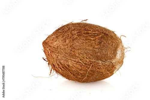 Fresh raw coconut isolated on white background. Full depth of field. Close-up