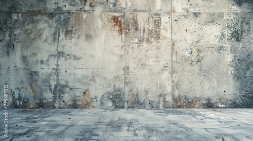 Grungy concrete wall background, abstract modern dirty grey space, empty room interior. Theme of grunge, stone architecture, building.