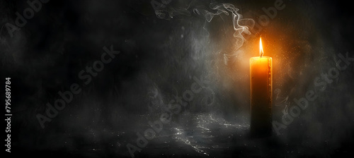 A minimalist sketch of a single candle flame against a dark room photo