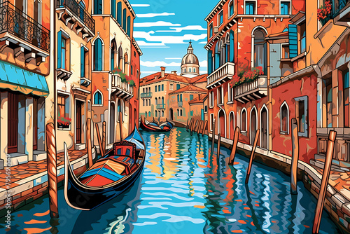 Venice urban landscape. Pattern with houses. Illustration © Canvas Alchemy