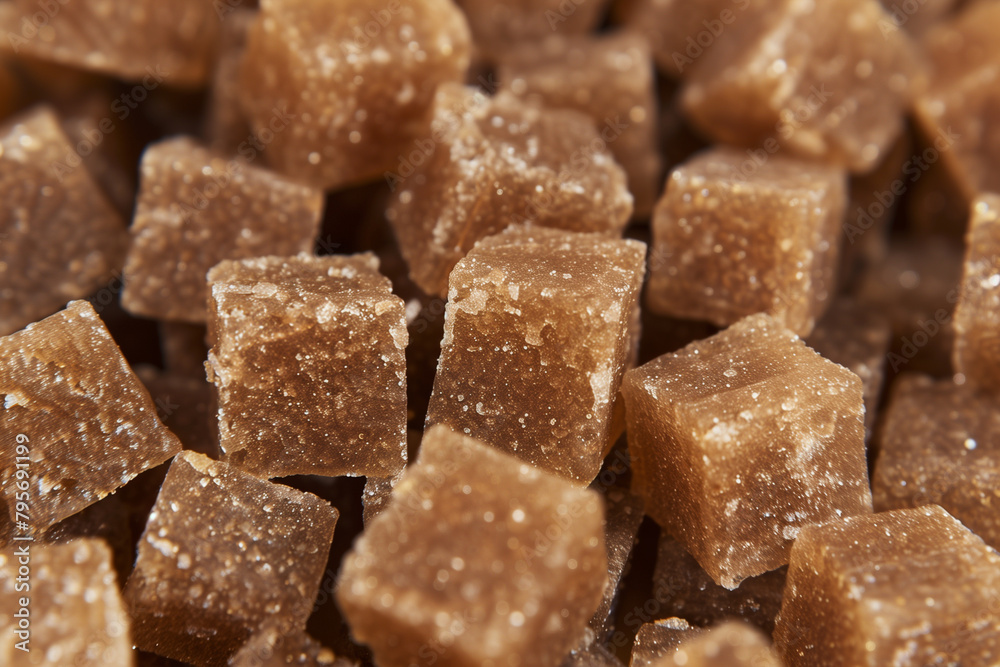Pile of Brown Sugar Cubes on Table Pile of Brown Sugar Cubes on Table