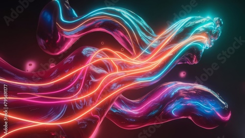 vibrant colors with a depiction of fantastic flowing neon-colored liquid. Envision streams of luminous liquid in electrifying hues of neon