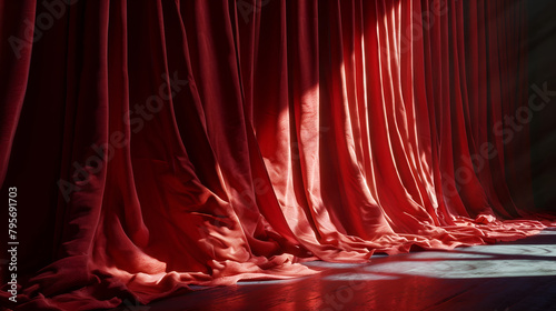 Red curtain background. AI generative. photo