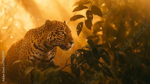 golden Jaguar in the Amazon forest