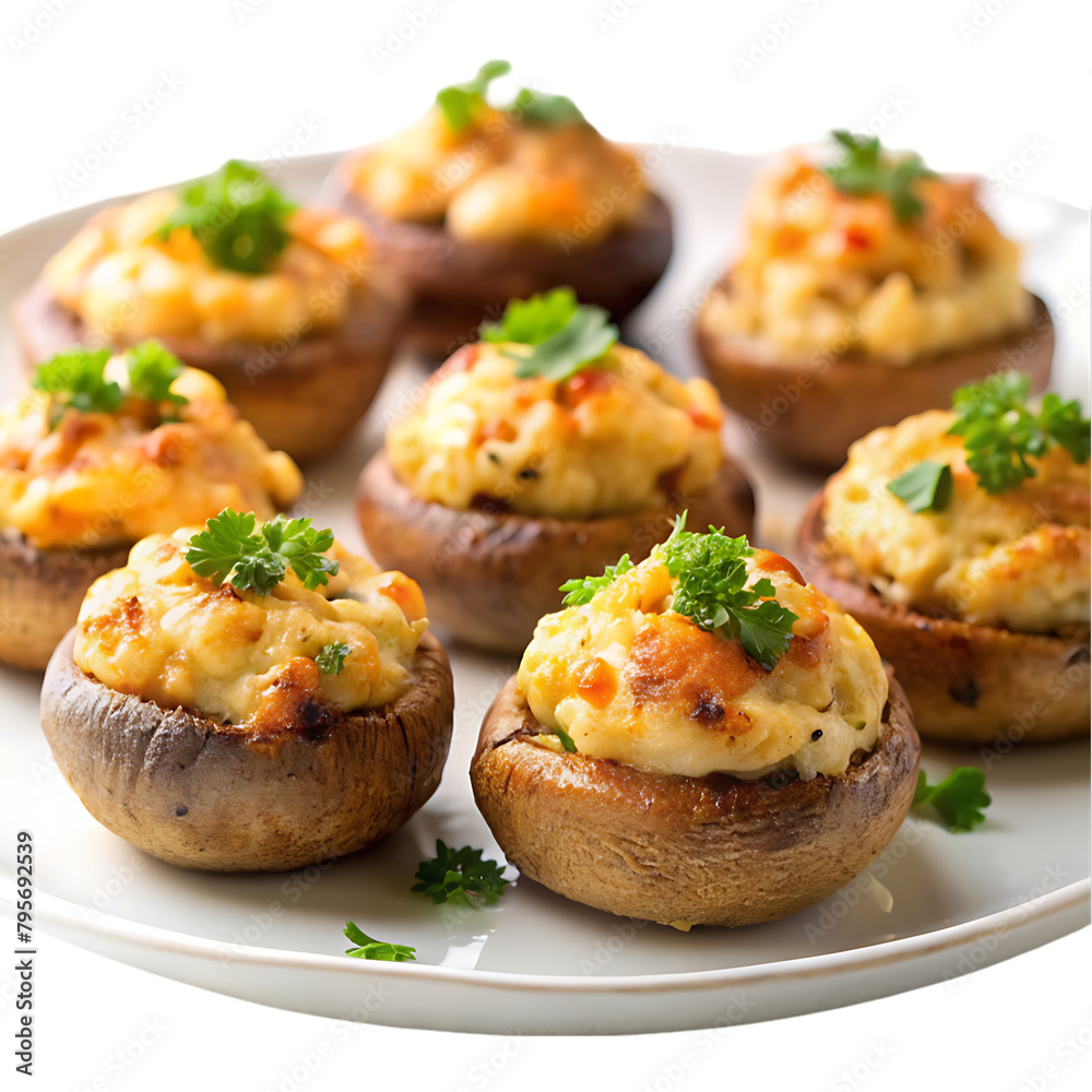 a plate of cheesy stuffed mushrooms baked