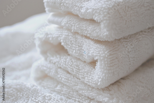 Neatly Folded Stack of White Towels © Dzmitry
