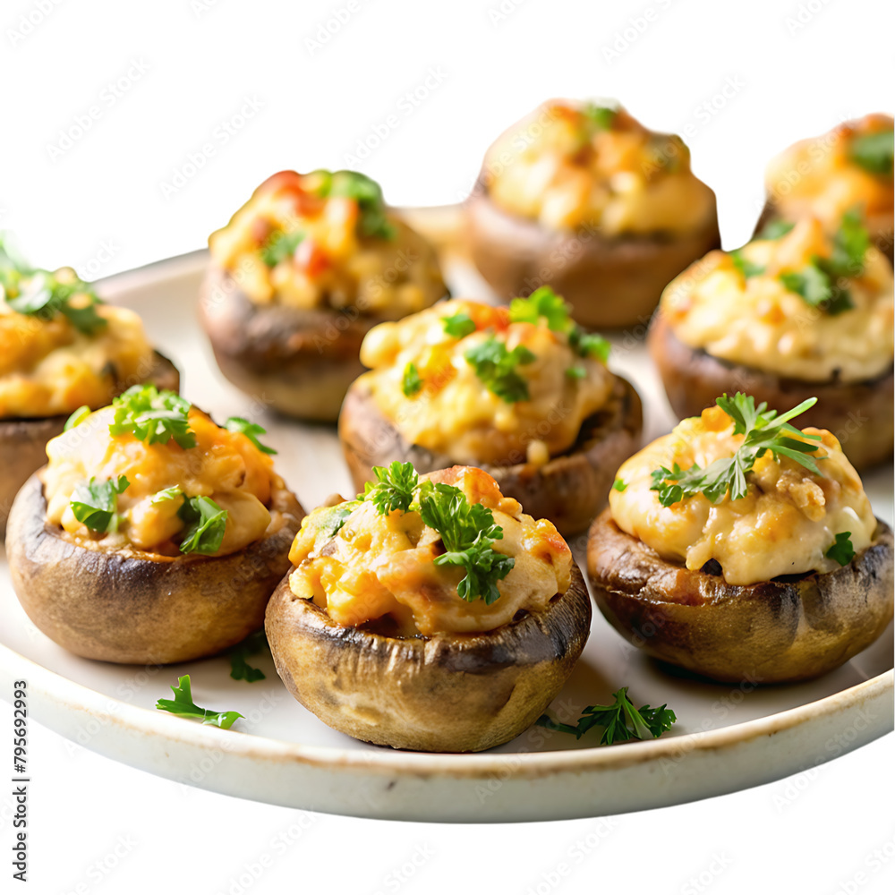 a plate of cheesy stuffed mushrooms baked