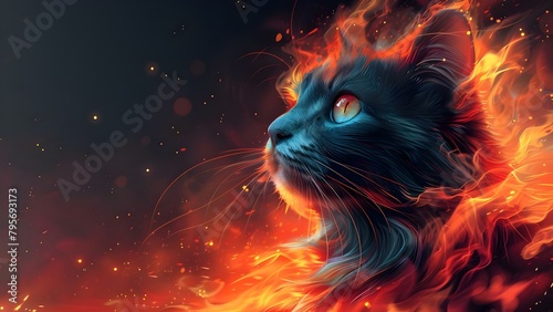 Realistic colorful illustrations of animals with character like a cat with flames. Concept Illustration, Animal Art, Realistic Design, Colorful Characters, Creative Flair