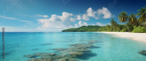 A tropical beach landscape,palm trees, summer vacation wallpaper