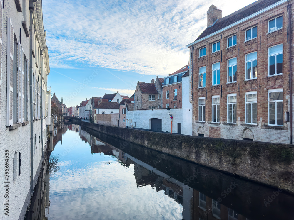 Fototapeta premium Belgium historic building view famous place to tourism, Bruges, Belgium historic canals at daytime