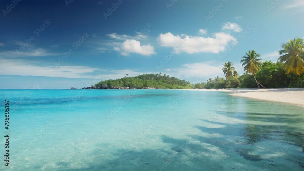 A tropical beach landscape,palm trees, summer vacation wallpaper