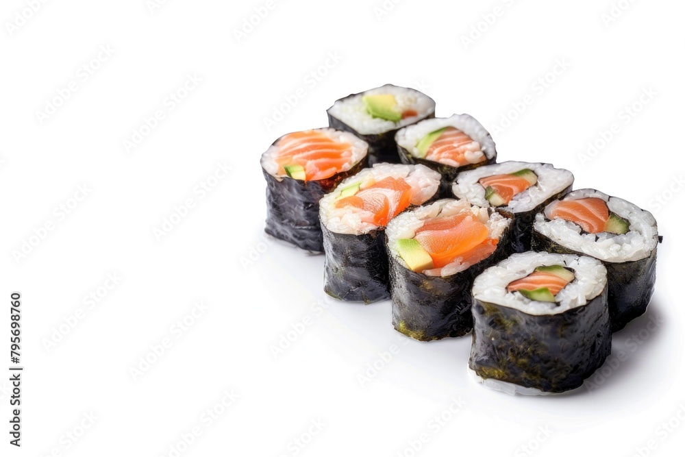 Maki sushi food over the white background. Copy Space. Free Space. Maki sushi food over the white background. Copy Space. Free Space.