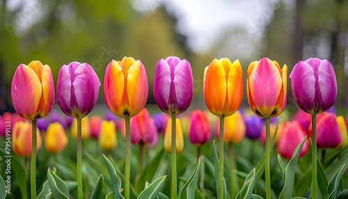 row of colorful tulip flowers