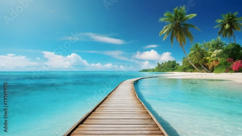 A tropical beach landscape palm trees  summer vacation wallpaper