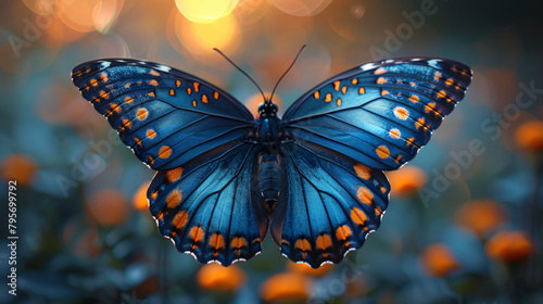 A blue butterfly Papilio Salmoxis flying