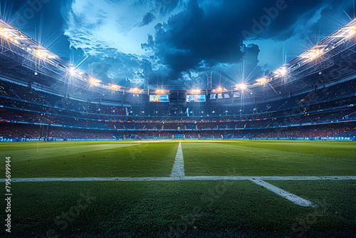 Panoramic High-Definition Image of a Cricket Stadium,
Soccer ball on vibrant splash colors background
