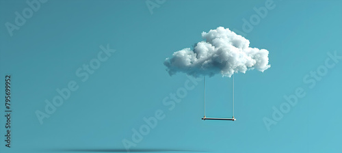 A simple geometric representation of a minimalist swing hanging from a cloud