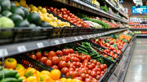 Fresh vegetables on a shelf in a supermarket.